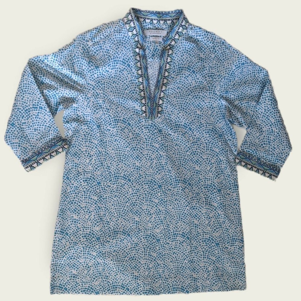 Foxcroft For Appleseeds Woman's Tunic Size 6 Bright Turquoise Colorful Longline